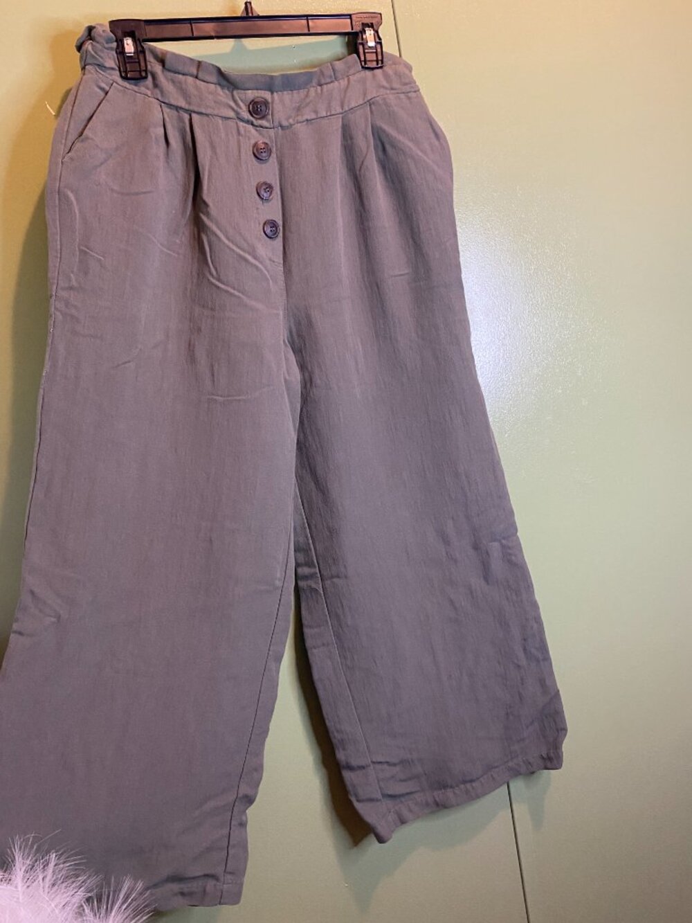 Altar'd State Women's Large Sage Olive Green Wide Leg Cropped Pants Boho 214 - Picture 5 of 11